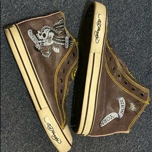 Ed Hardy ‘New York’ Cracked Leather Brown Hightops